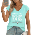 thumbnail image 1 of UNISHE Women's Quote Some Of Y'all Don't Know What Happened Bull Skull Graphic V Neck Cap Sleeve T-shirt, 1 of 6