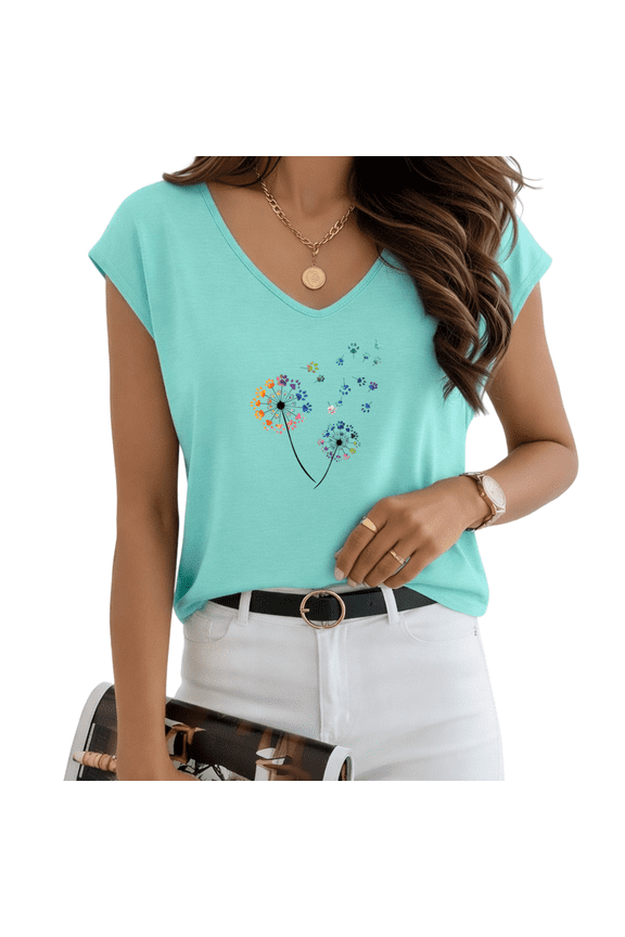Women's Rainbow Paw Print Dandelion V-Neck Sleeveless T-Shirt S-5XL Casual Pet Lover Tank Top