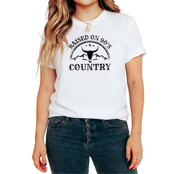 UNISHE Women's Raised On Country Western Bull Skull Graphic Short Sleeve T-Shirt Casual Vintage Cowboy Tees