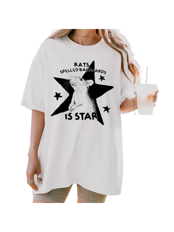 Women's Rat Graphic Tee, "Rats Spelled Backwards is Star" Pun Shirt
