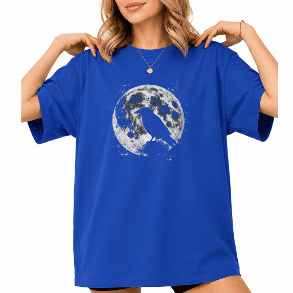 UNISHE Women's Raven Full Moon Print T-Shirt Distressed Gothic ...