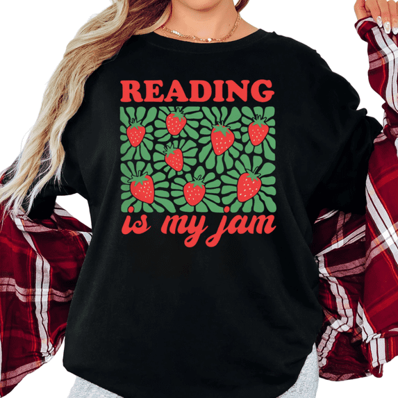UNISHE Women's Reading Is My Jam Retro Square Strawberry Leaf Block Print Graphic Short Sleeve T-shirt Relaxed Fit