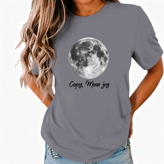 UNISHE Women's Realistic Full Moon Cursive Script Copy Moon Joy Graphic Short Sleeve T-shirt Relaxed Fit