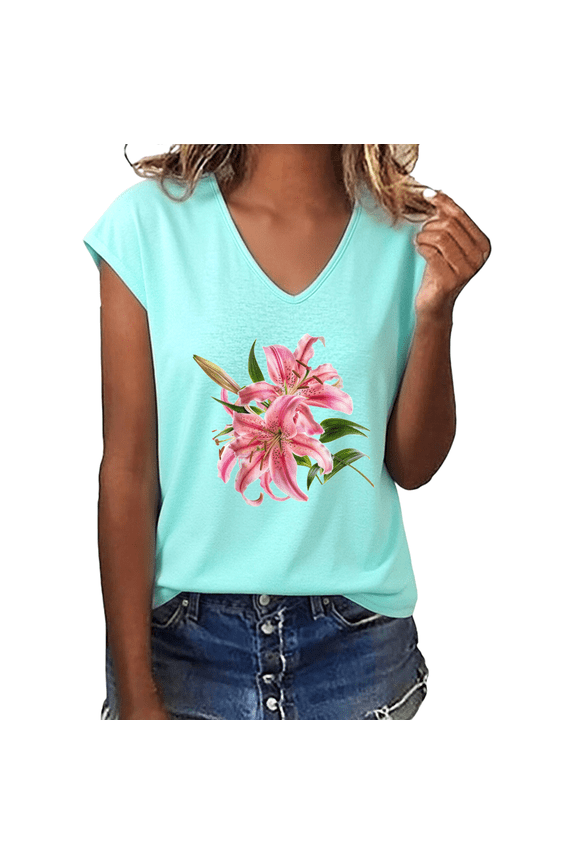 Women's Realistic Pink Stargazer Lily Flower Bud Graphic V-Neck Sleeveless T-Shirt Ultra Soft Breathable Spring Summer Relaxed Fit Daily Casual Tank Top