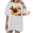 thumbnail image 1 of UNISHE Women's Realistic Sunflower with Monarch Butterflies Graphic Short Sleeve T-Shirt Casual Cotton Crewneck Top, 1 of 5