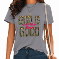 thumbnail image 1 of UNISHE Women's Realtree Camo Glitter Script Faith Lettering Graphic Short Sleeve T-Shirt Outdoor Country Religious Tees Tops, 1 of 5
