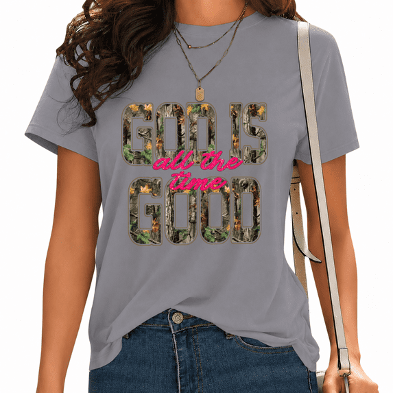 UNISHE Women's Realtree Camo Glitter Script Faith Lettering Graphic Short Sleeve T-Shirt Outdoor Country Religious Tees Tops
