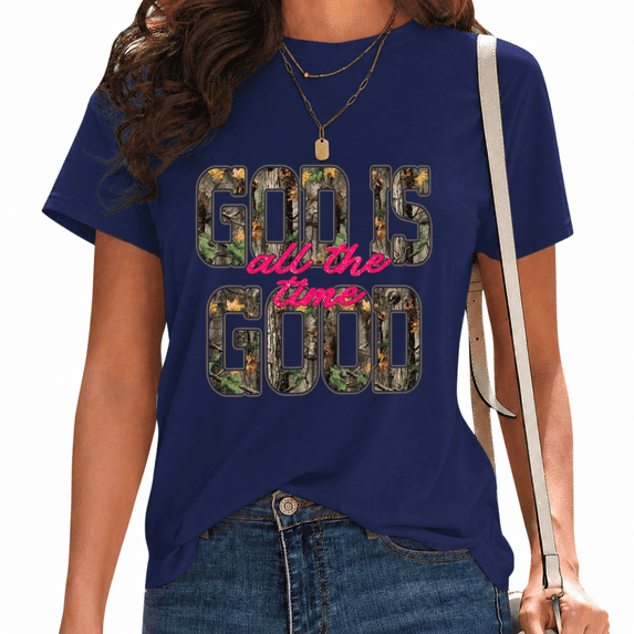 UNISHE Women's Realtree Camo Glitter Script Faith Lettering Graphic Short Sleeve T-Shirt Outdoor Country Religious Tees Tops