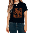 thumbnail image 1 of UNISHE Women's Retro Block Print Heron with Wildflowers Graphic Short Sleeve T-Shirt Boho Nature Inspired Tees, 1 of 5
