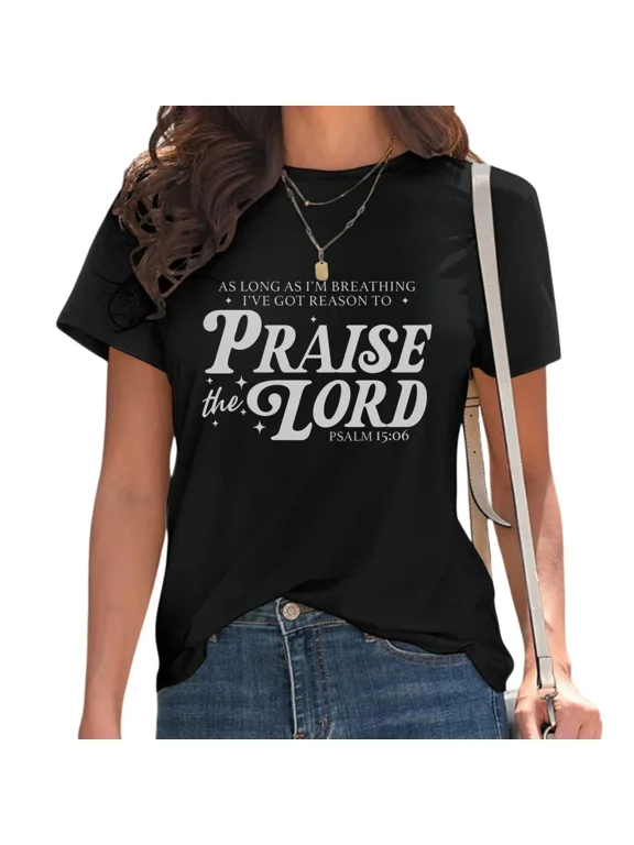 Women's Retro Christian Graphic T-Shirt Groovy Bible Verse Faith Typography Tee Black, L