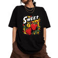 thumbnail image 1 of UNISHE Women's Retro Dessert Theme Graffiti Sweet Fruit Graphic Short Sleeve T-Shirt S-5XL Black Tops, 1 of 5
