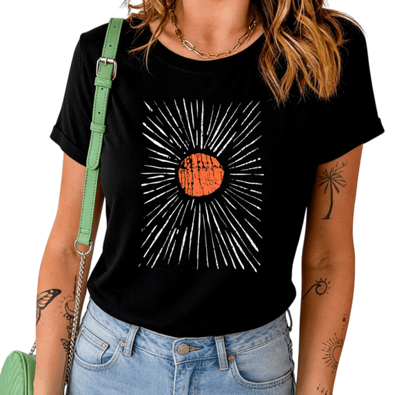 UNISHE Women's Retro Distressed Sunburst Graphic Short Sleeve T-Shirt Casual Crewneck Cotton Daily Tee