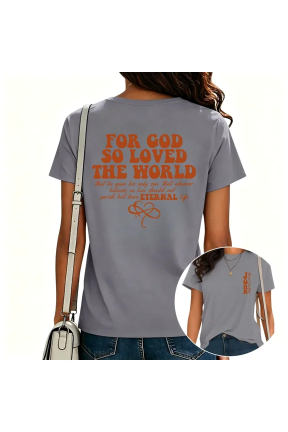 Women's Retro Faith Inspired Graphic Tee Scripture Short Sleeve Tops Casual Tshirts Grey, L