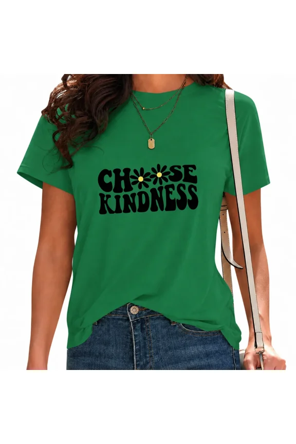 Women's Retro Inspirational Slogan Print Casual Fashion T-Shirt Top for Daily Outfit Green, 3XL