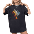 thumbnail image 1 of UNISHE Women's Retro Multicolor Palm Tree Tropical Beach Graphic Black Holiday Short Sleeve T-Shirt Crewneck S-5XL Top, 1 of 5