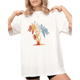 thumbnail image 1 of UNISHE Women's Retro Multicolor Palm Tree Tropical Beach Graphic White Holiday Short Sleeve T-Shirt Crewneck S-5XL Top, 1 of 5