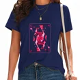 thumbnail image 1 of UNISHE Women's Retro Playing Card Print T-Shirt Casual Short Sleeve Top for Daily Outfit Navy, 2XL, 1 of 5
