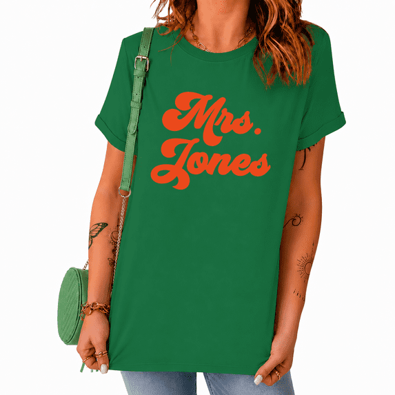 UNISHE Women's Retro Script Graphic Short Sleeve T-Shirts Green Bold Lettering Tops