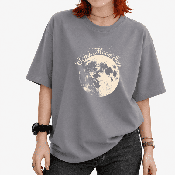 UNISHE Women's Retro Star Full Moon Copy Moon Joy Graphic Cropped Short Sleeve T-shirt Regular Loose Fit Casual Top For Moon Art Aesthetic Fans