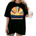 thumbnail image 1 of UNISHE Women's Retro "Sunshine" Rainbow Sunburst Graphic Short Sleeve T-Shirt Casual Cotton Crewneck Top, 1 of 5