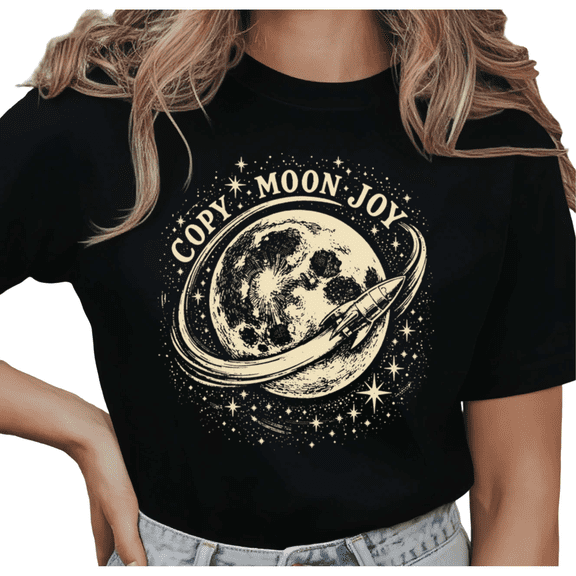 UNISHE Women's Rocket Moon Star Copy Moon Joy Retro Space Celestial Graphic Short Sleeve T-shirt Relaxed Fit