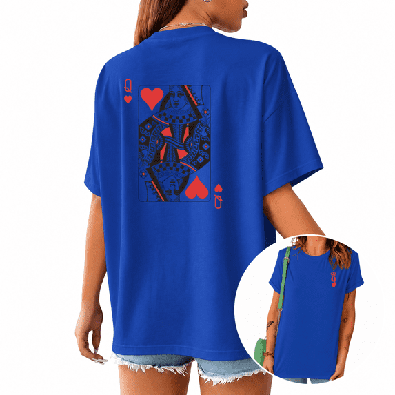 UNISHE Women's Royal Card Graphic Short Sleeve T-Shirts Blue Playful Crewneck Tops