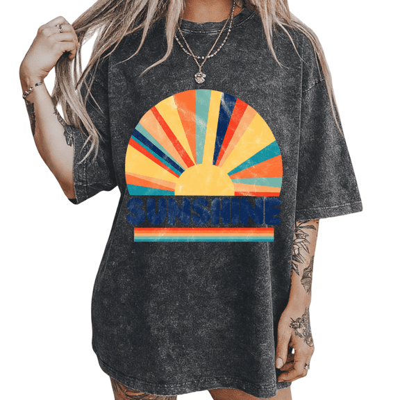 UNISHE Women's S-2XL Fashion Sunshine Vintage Washed T-Shirt Short Sleeve Cotton Relaxed Fit Tee