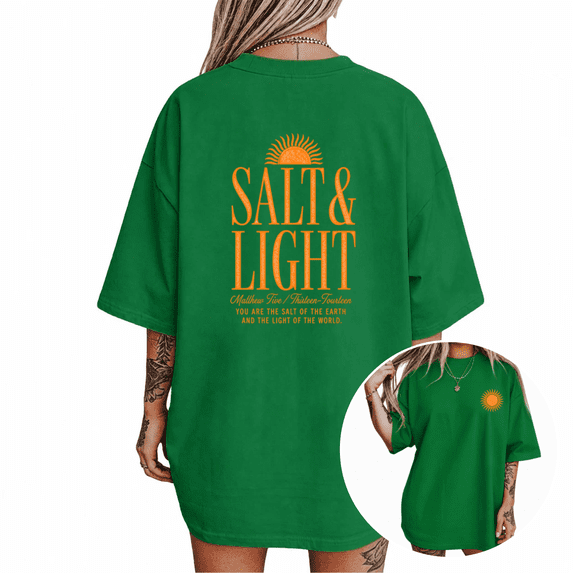 UNISHE Women's Salt & Light Matthew 5:13‑14 Sun Graphic Back‑Print Christian Faith Cropped Short‑Sleeve T‑shirt