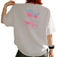 thumbnail image 1 of UNISHE Women's "Salty Soul" Tropical Palm Tree Beach Graphic Short Sleeve T-Shirt Breathable Cotton Crewneck Top, 1 of 5