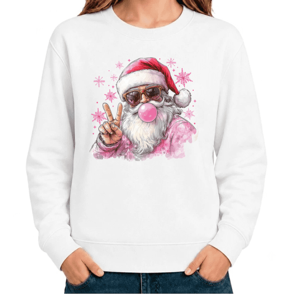 UNISHE Women's Santa Bubblegum Peace Graphic Sweatshirt Playful Seasonal Holiday Casual Long Sleeve Pullover
