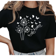 thumbnail image 1 of UNISHE Women's Scatter Kindness Dandelion and Butterflies Graphic Short Sleeve T-Shirt Casual Cotton Crewneck Top, 1 of 5