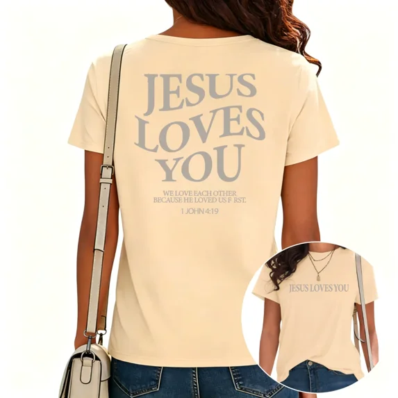 UNISHE Women's Scripture Graphic T-Shirt Living Proof Loving God Religious Tee Casual Tops Beige, L
