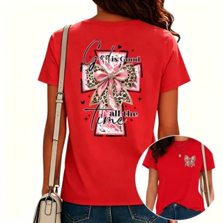 UNISHE Women's Scripture Graphic T-Shirt Living Proof Loving God Religious Tee Casual Tops Red, L