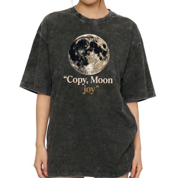 UNISHE Women's Sepia Full Moon Copy Moon Joy Aesthetic Celestial Washed Graphic Tee Relaxed Fit
