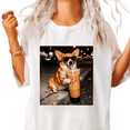 thumbnail image 1 of UNISHE Women's Sharp Shades Corgi Sipping Boba Urban Night Graphic Short-Sleeve T-Shirt White Size S-5XL Crewneck Tops, 1 of 5
