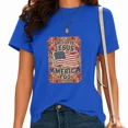 thumbnail image 1 of UNISHE Women's She Loves Jesus And America Too T-Shirt Rose Flower Frame Patriotic Flag Tee Blue, 2XL, 1 of 5