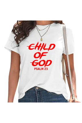 Women's Short Sleeve Crewneck Fashion Top Minimalist Brush Font Religious Tee White, 5XL