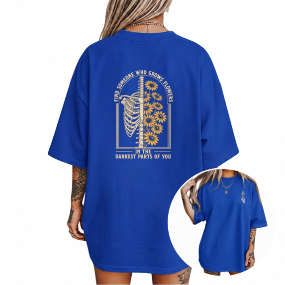 UNISHE Women's Skeleton Flower Graphic Tee Inspirational Quote Back Print Short Sleeve Crewneck