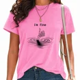 thumbnail image 1 of UNISHE Women's Skeleton Thumbs Up Print T-Shirts I'm Fine Graphic Tees Washed Vintage Casual Streetwear Tops Pink, S, 1 of 6