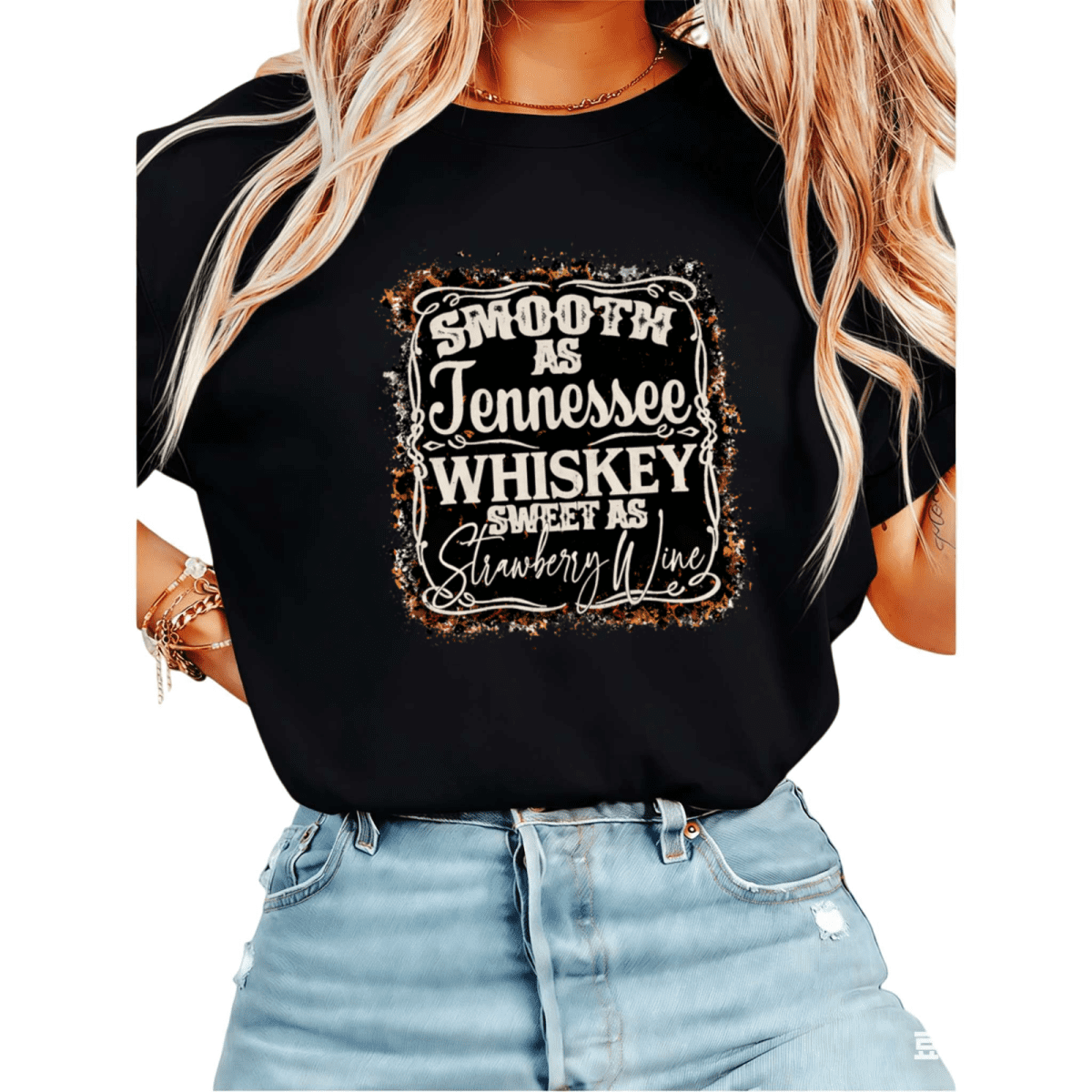 UNISHE Women's "Smooth As Tennessee Whiskey" Country Music Graphic Short Sleeve T-Shirt Casual Cotton Crewneck Top