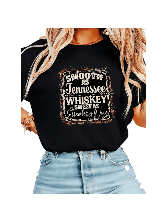 Women's "Smooth As Tennessee Whiskey" Country Music Graphic Short Sleeve T-Shirt Casual Cotton Crewneck Top