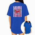 thumbnail image 1 of UNISHE Women's Soft Pastel Vintage Vertical Stripe Heart Crab Tropical Beach Dual Side Graphic Short Sleeve T-Shirts Blue Tops, 1 of 6