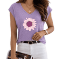 thumbnail image 1 of UNISHE Women's Soft Pink Sunflower Floral Purple V-Neck Sleeveless T-Shirt S-5XL Stylish Daily Tank Top, 1 of 6