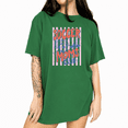 thumbnail image 1 of UNISHE Women's Sport Game Lady Pink Stripe Frame Vintage Soccer Footy Mom Funny Text Graphic Short Sleeve T-Shirts Green Tops, 1 of 6