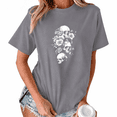 thumbnail image 1 of UNISHE Women's Stacked Skulls Graphic Short Sleeve T-Shirt Crewneck Black Floral Art Tee, 1 of 6