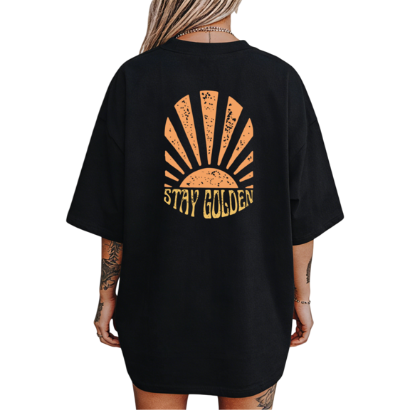 UNISHE Women's "Stay Golden" Vintage Sunburst Graphic Short Sleeve T-Shirt Casual Comfortable Crewneck Top