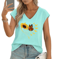 thumbnail image 1 of UNISHE Women's Summer Sunflower and Monarch Butterfly Heart Graphic V-Neck Sleeveless T-Shirt Casual Tee, 1 of 6