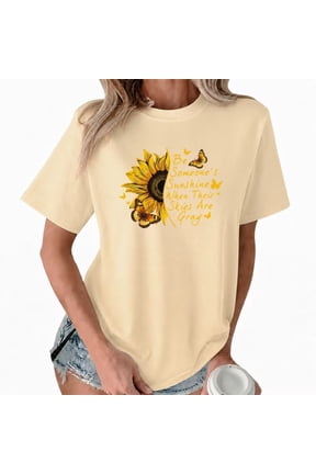 Women's Sunflower Quote Graphic Short Sleeve T-Shirt Typography Top