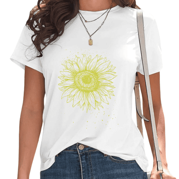 UNISHE Women's Sunflower Sketch Floral Casual Crew Neck Short Sleeve T-Shirt Top
