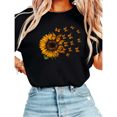 thumbnail image 1 of UNISHE Women's Sunflower with Monarch Butterflies Graphic Short Sleeve T-Shirt Casual Cotton Crewneck Top, 1 of 5